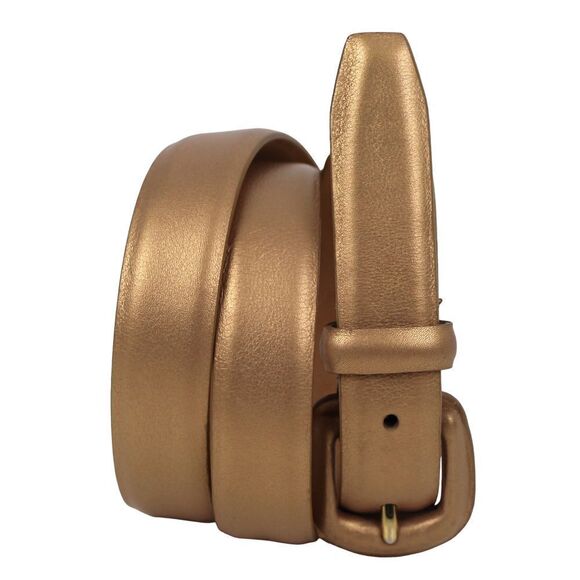 Nordstrom ANTIQUE GOLD REAL LEATHER 7/8"Wd CASUAL DRESS WOMEN'S BELT Sz M (A17 - Picture 1 of 12